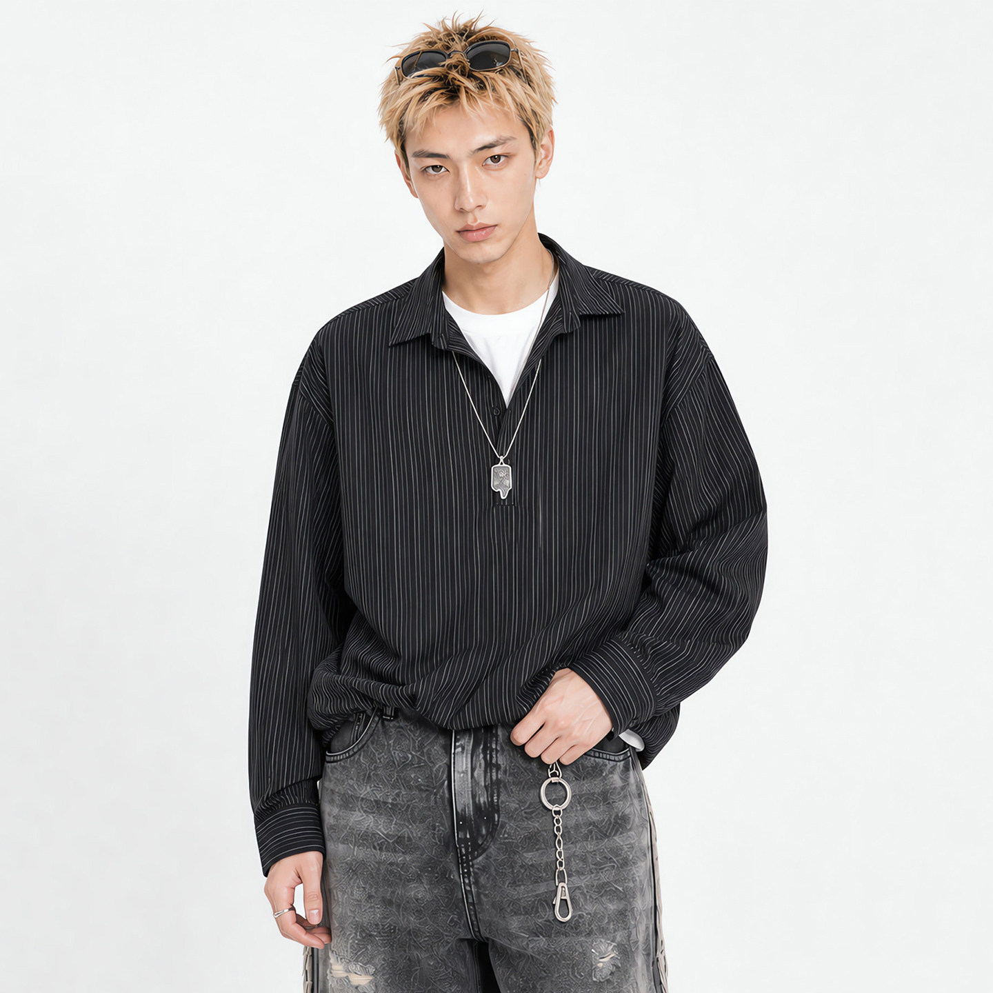 GENANX闪电潮牌竖条纹衬衫2026秋季新款告诫时尚长袖衬衣情侣男女