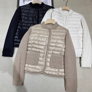 BC钉珠纯山羊绒针织袖拼白鹅绒羽绒服外套