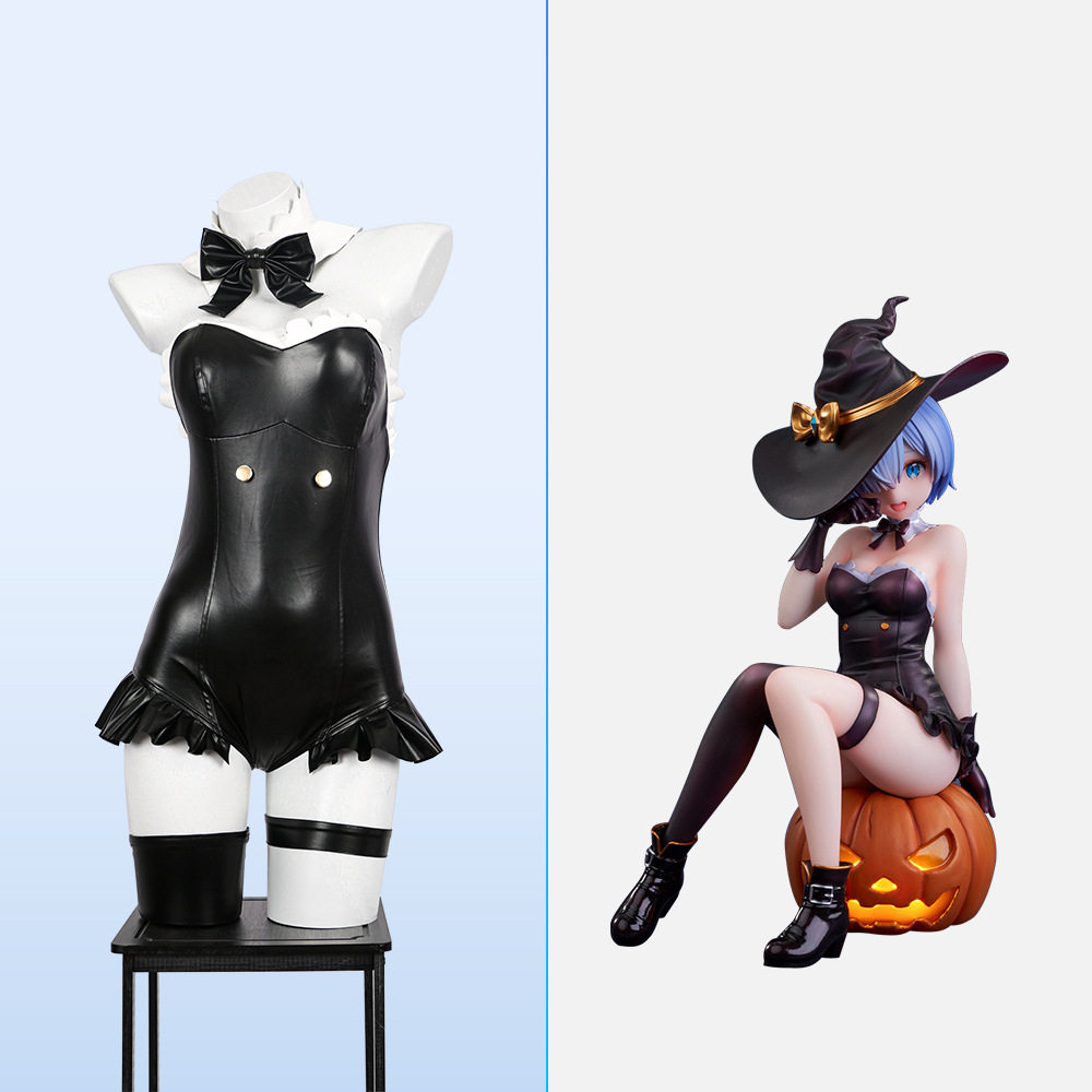 万圣节雷姆女仆装COS服装兔女郎性感皮革cosplay连体皮衣图片