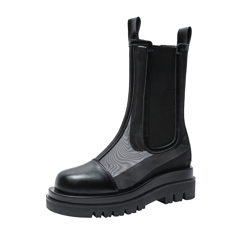 CELEBRITIES THE SAME THICK-BOTTOMED INNER HEIGHTENED MESH FEMALE MARTINCHEL BOOTS THIN MESH BREATHABLE HOLLOWED-OUT COOL BOOTS LEATHER SHORT BOOTS