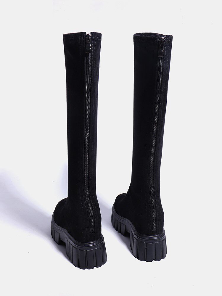 INTERNET CELEBRITY HIGH STRETCH BOOTS INNER HEIGHT SMALL WOMENS BOOTS THICK-SOLED LONG WEDGES MEDIUM THIN SOCK BOOTS