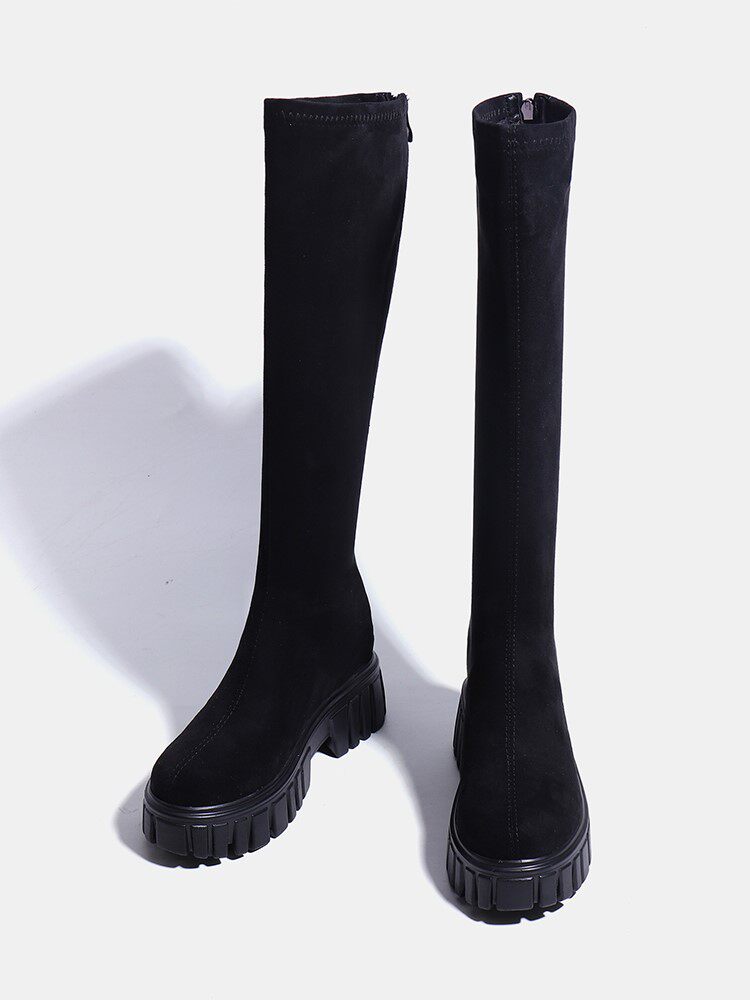 INTERNET CELEBRITY HIGH STRETCH BOOTS INNER HEIGHT SMALL WOMENS BOOTS THICK-SOLED LONG WEDGES MEDIUM THIN SOCK BOOTS