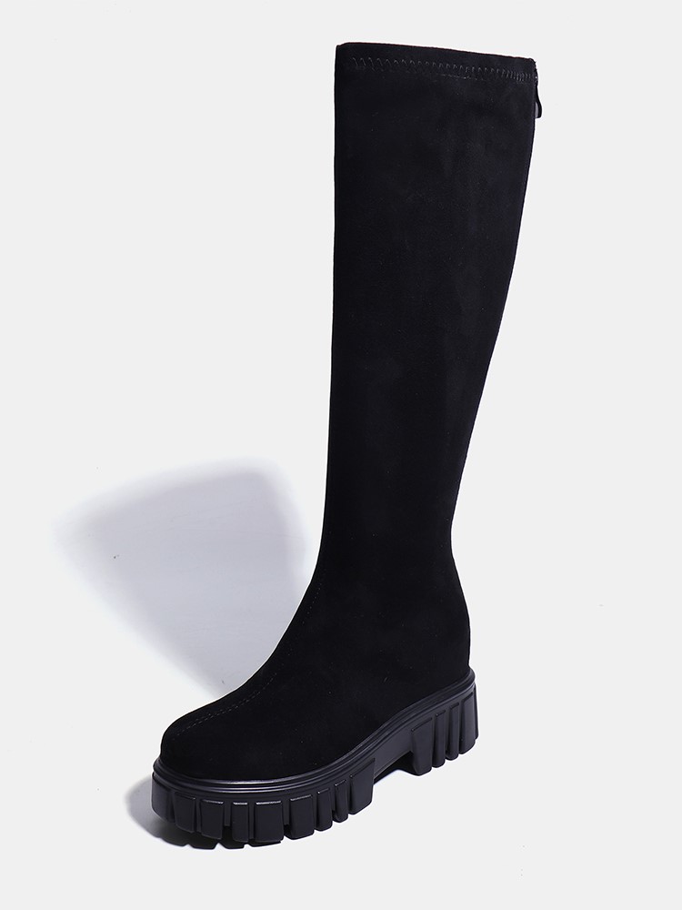 INTERNET CELEBRITY HIGH STRETCH BOOTS INNER HEIGHT SMALL WOMENS BOOTS THICK-SOLED LONG WEDGES MEDIUM THIN SOCK BOOTS