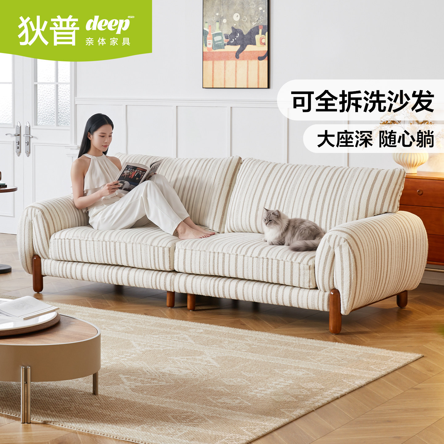 狄普复古直排小户型可拆洗沙发图片
