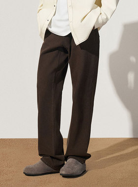 TRENDIANO2025年秋冬全棉巧克力棕直筒美式男款牛仔裤 1SM3061240