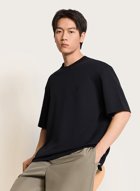 TRENDIANO涤棉纯色男士上衣刺绣短袖男t恤2025新款1ST2021030