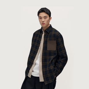 TRENDIANO2025新款羊毛呢格子男士长袖外套衬衫 1SM1341730