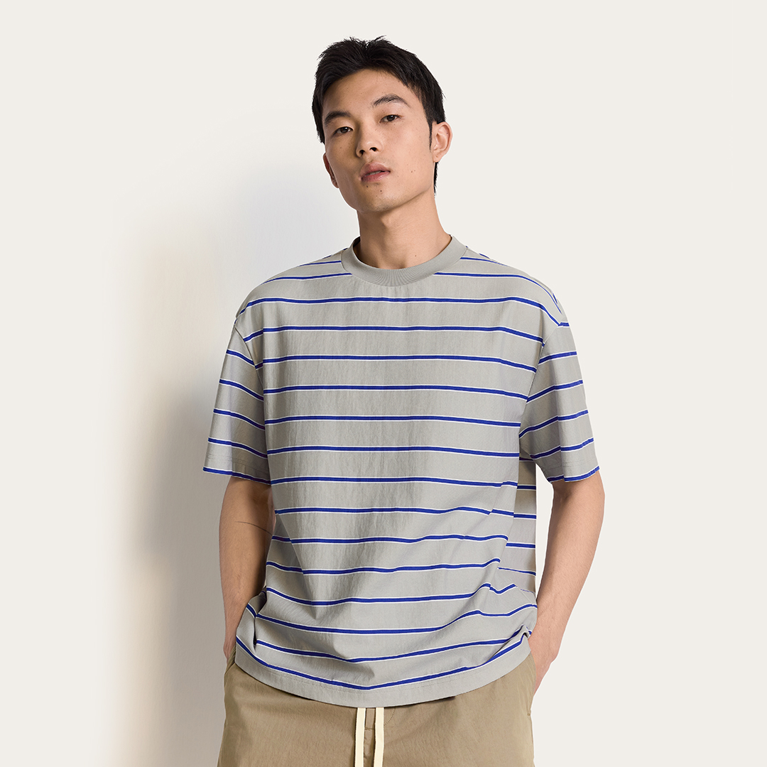 TRENDIANO色织间条全棉圆领海军条纹T恤 1SM2020260