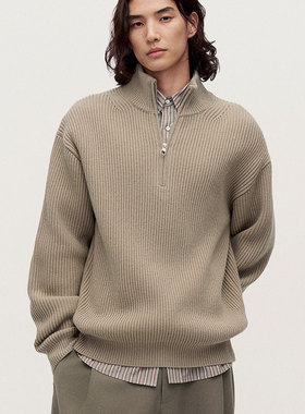 TRENDIANO2025新款纯羊毛针织套头毛衣拉链男款羊毛衫 1SM1030610