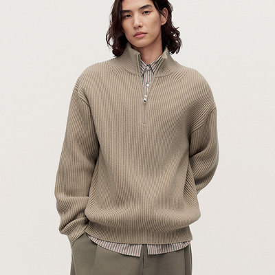 TRENDIANO纯羊毛针织春新款套头毛衣拉链立领男士羊毛衫上衣