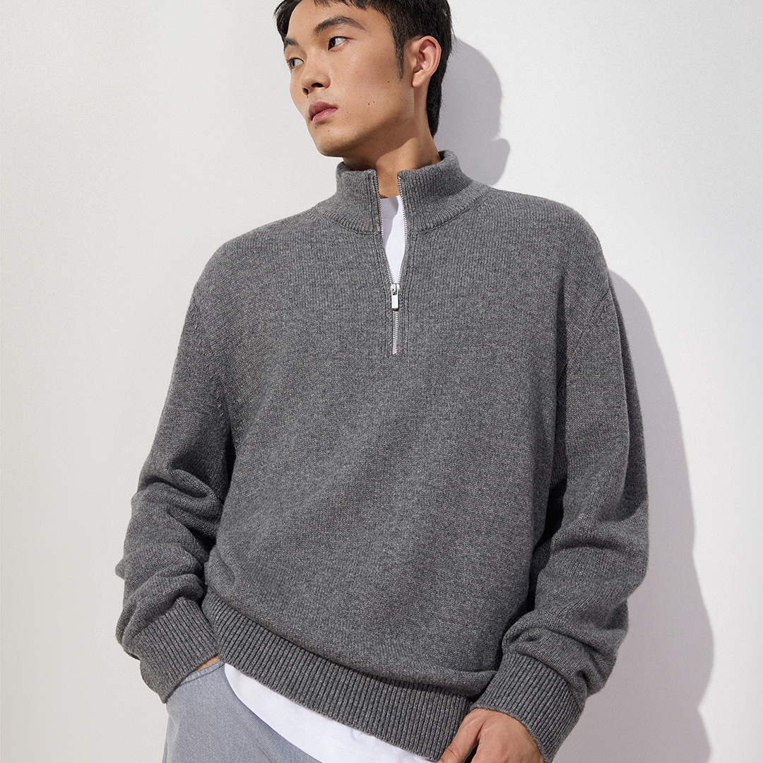 TRENDIANO2025秋冬新款羊毛半拉链显瘦男款毛织套头衫 1SC403019H