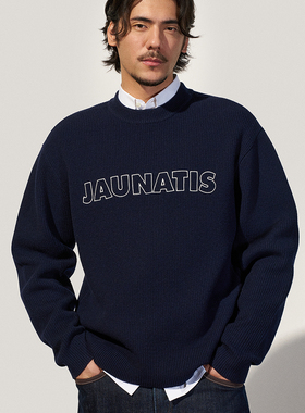 TRENDIANO圆领针织衫男2025秋冬新款羊毛混纺毛织logo套头衫上衣