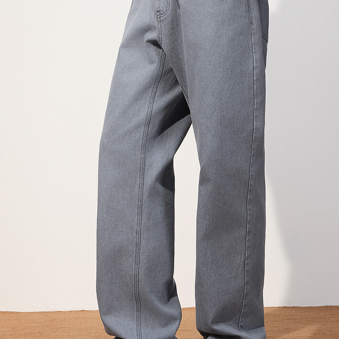 TRENDIANO2025秋冬新款全棉牛仔灰男款小直筒牛仔裤 1SC406190D