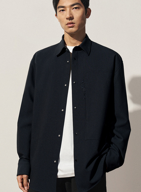 TRENDIANO2025秋冬新款肌理感休闲低饱和男款长袖衬衫 1ST3010600