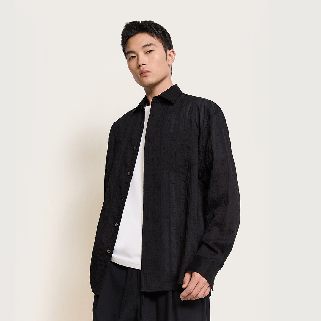 TRENDIANO天丝锦纶提花布长袖衬衫男士衬衣1ST2010090