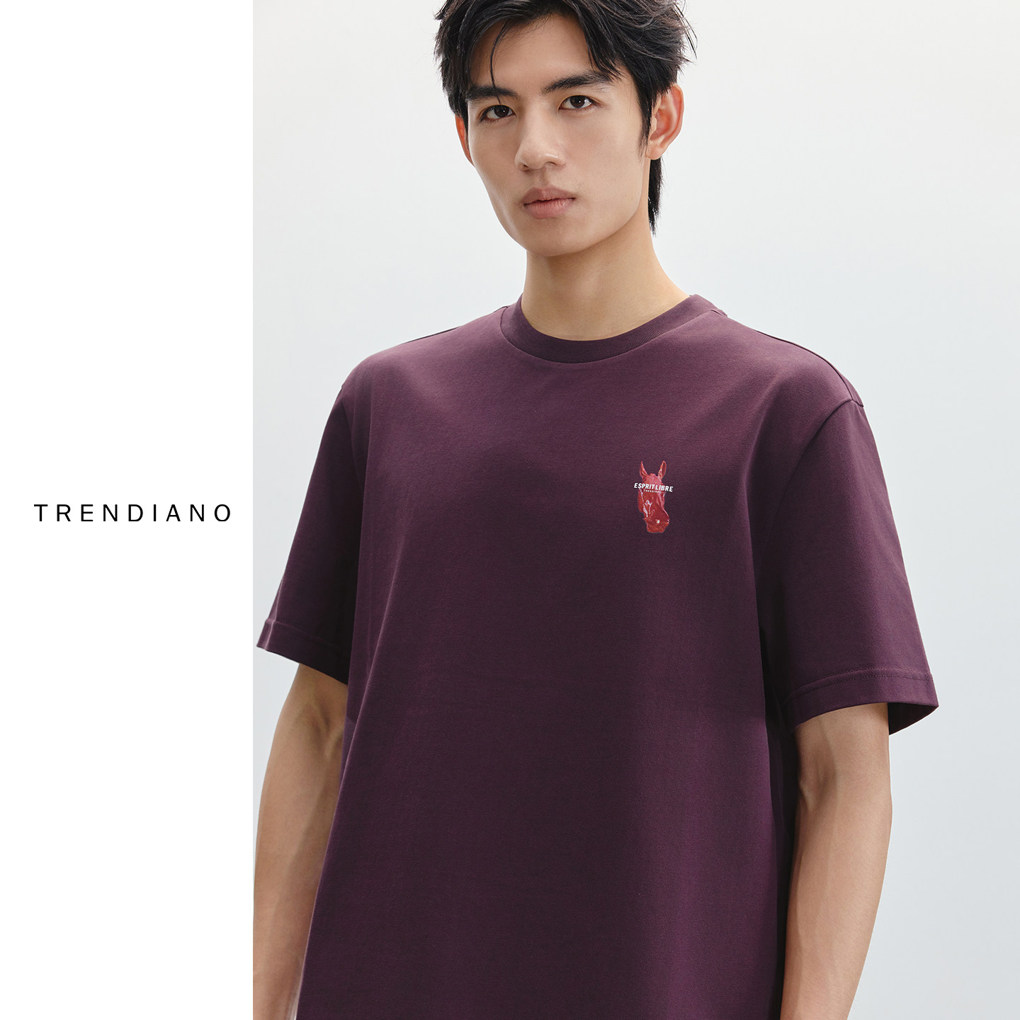 TRENDIANO2026新款春生肖马年全棉百搭简约男圆领T恤 1SE4024660