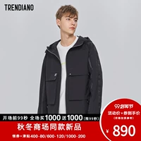 TRENDIANO Tide thương hiệu 2019 mùa thu mới nam thắt lưng ruy băng bông cotton trùm đầu dụng cụ áo gió nam - Áo gió áo gió 1 lớp