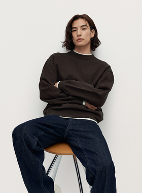 TRENDIANO2025新款羊毛蚕丝慵懒风男款套头毛衣针织衫 1SM1030690