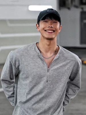 长袖半拉链华夫格纯色男装亨利领