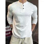 春秋款 POLO衫 解构拼接设计感正肩打底衫 t恤男秋季 卫衣 亨利领长袖