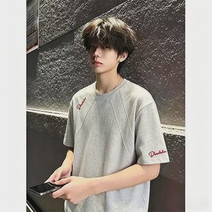美式高街潮流廓形硬挺分割线宽松透气亲肤短袖圆领T恤 男女款