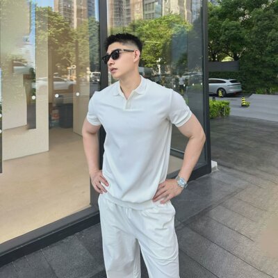 美式海鸥领POLO衫短袖男老钱风轻薄通勤商务弹力板正T恤上衣
