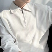 2023秋季 ins春秋上衣痞帅外套 潮男休闲时尚 翻领拉链长袖 POLO衫