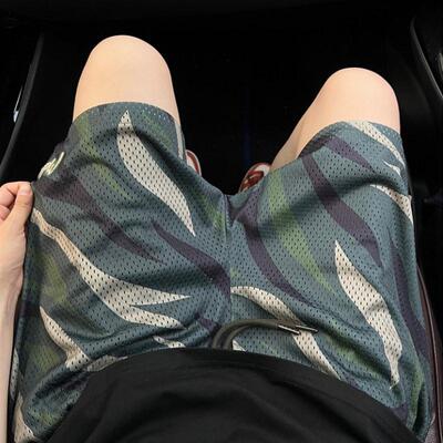 300斤大码男装斑马纹迷彩短裤夏季薄款网眼刺绣篮球运动裤子半裤