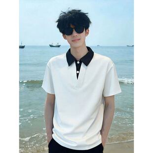 设计感正肩t恤学院风宽松情侣半袖 假两件短袖 夏季 男款 polo衫