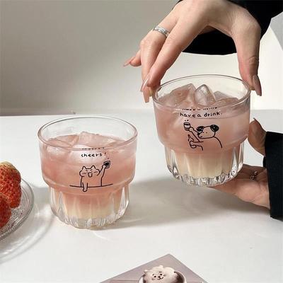 玻璃杯可爱卡通咖啡杯女高颜值办公室喝水杯子果汁饮料家用水杯