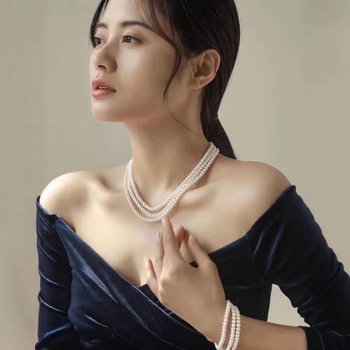 三层珍珠项链高贵时尚轻奢设计