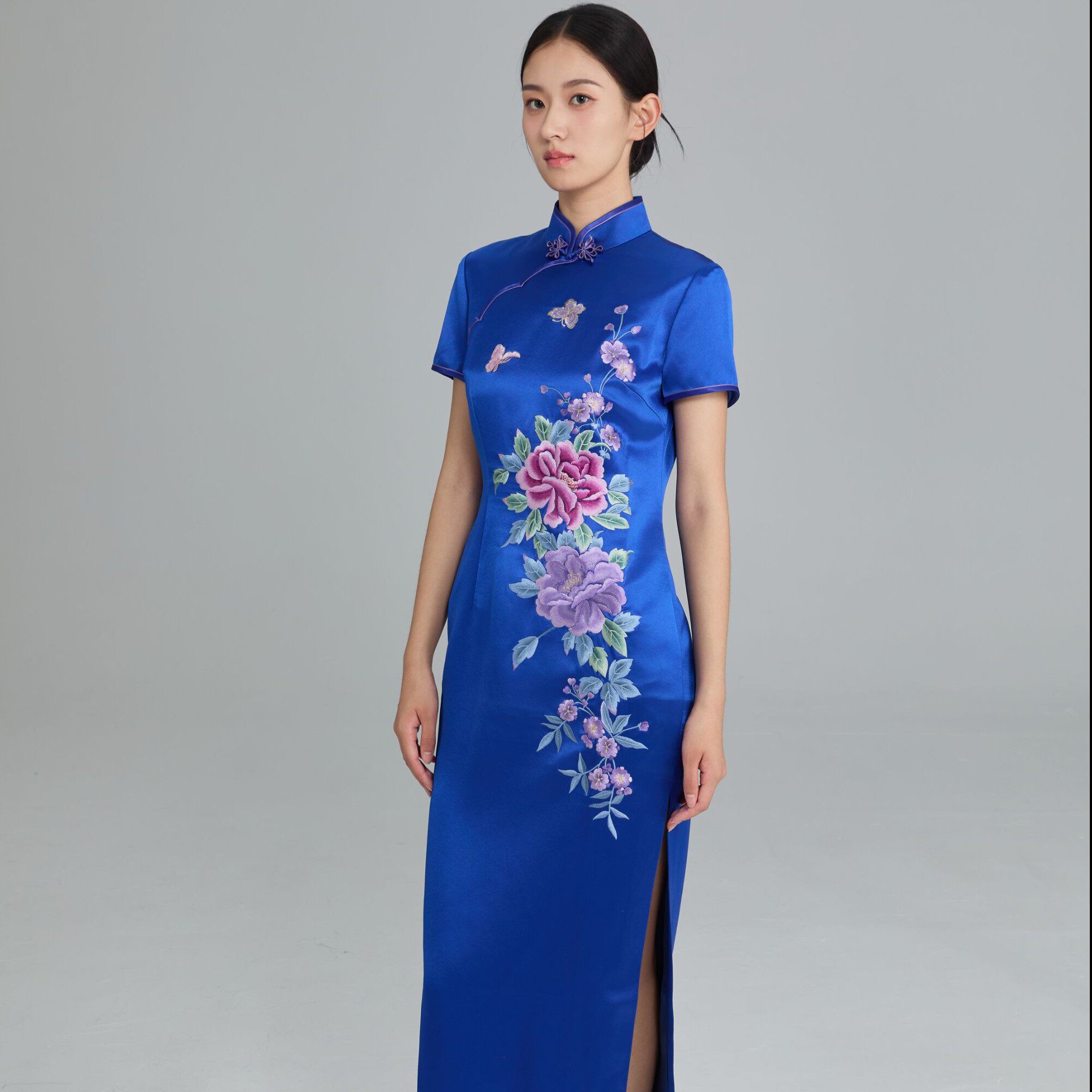 新中式中国风复古减龄醋酸段重工刺绣立领长旗袍妈妈装