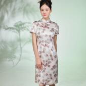 素心从简 中国风复古印花桑蚕丝立领短旗袍