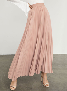 JJparty韩国进口TKY面料春秋高腰中长款百褶裙女色半身垂感长裙