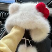 是谁冬天还没有这个kitty猫蝴蝶结帽子我会伤心 超大超暖和