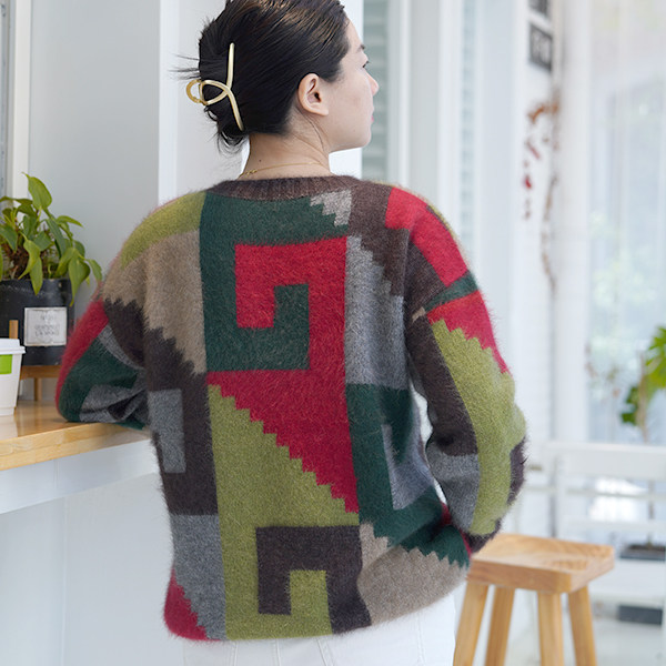 安吉列圣诞拼色毛衣苏瑟兰黛貂手工diy编织套头毛衣材料包冬季