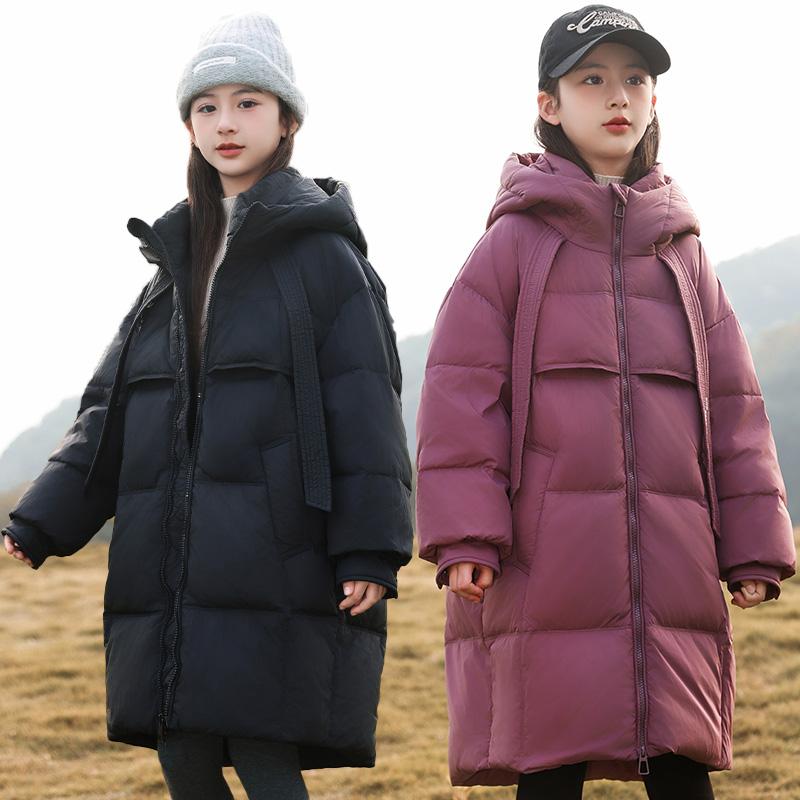 next shine儿童羽绒服女童中长款小学生中大童冬季加厚亲子装外套