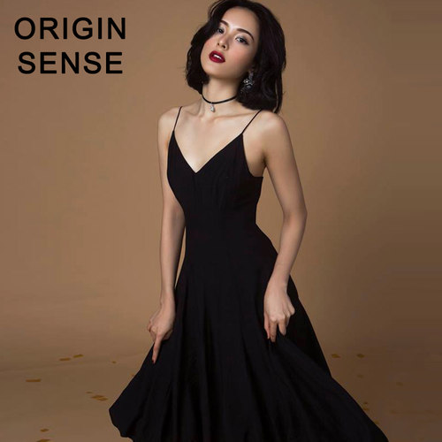 黑色小礼服性感心机复古风吊带裙