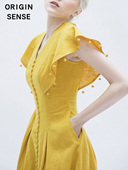 高冷御姐风薄荷绿色棉麻连衣裙夏天显瘦长裙修身 显瘦亚麻黄色裙子