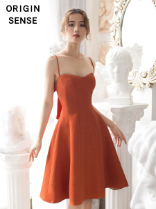 ORIGIN SENSE/知觉之门轻熟风小众吊带裙甜美蝴蝶结橘红色连衣裙
