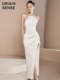 ORIGIN SENSE 知觉之门小众立裁不对称设计高开叉挂脖白色小礼服
