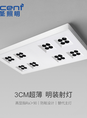 led双头斗胆灯防眩超薄明装射灯免吊顶客厅无主灯吸顶灯格栅灯