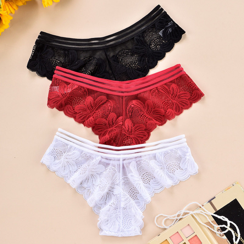新品蕾丝内裤女士性感迷人痕透气网纱印花低腰丁裤子女女丁字裤