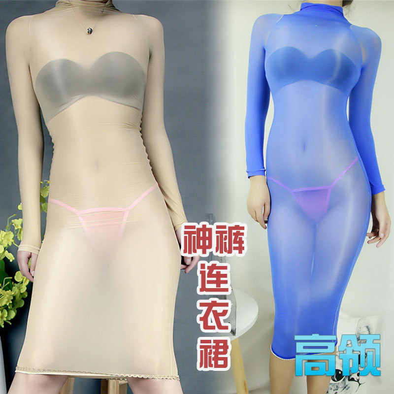 912针神裤材质8D油亮丝滑超薄高领女士丝袜连衣裙带袖子不带袖子