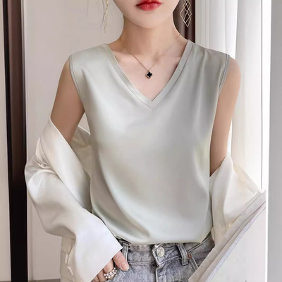 缎面醋酸深v法式小吊带背心新款女外穿袖上衣设计感小背心