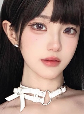 街头辣妹白色双层皮带扣蝴蝶结颈饰项圈choekr氛围感颈链锁骨链潮