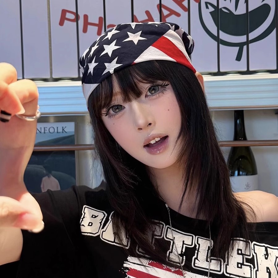 美式街头星星头巾包头帽女个性潮流街舞嘻哈大方巾辣妹y2k亚文化