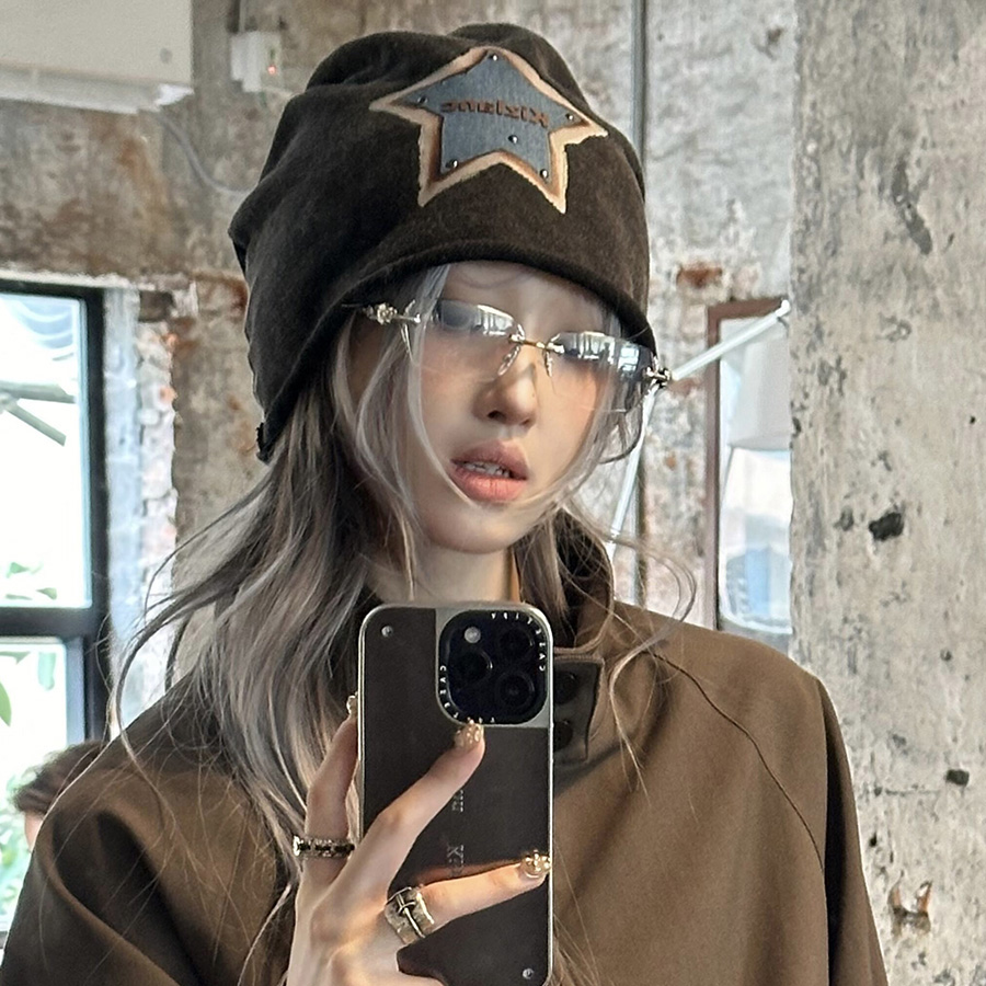 小众复古做旧星星贴布堆堆帽子女早秋甜酷冷帽包头帽y2k包头帽潮