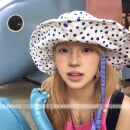 韩系ins博主款蓝色波点系带渔夫帽子女大帽檐遮阳防晒可折叠盆帽