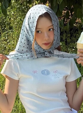 韩国ins博主灰色波点丝巾方巾女春夏薄款包头护颈小领巾时尚装饰